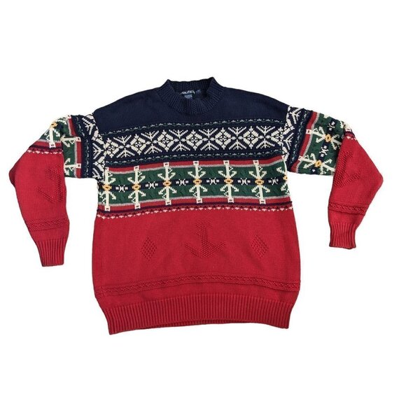 VINTAGE Nautica Fair Isle Anchor Mock Neck Men's Sweater Size L - Picture 1 of 9